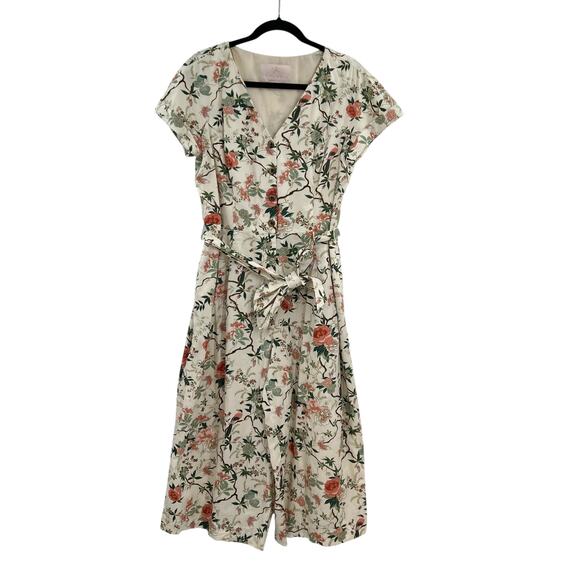 Gal Meets Glam Sophia Floral Jumpsuit Cream Green Petites Size 12P - Picture 2 of 14